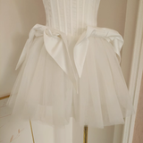 Niulatu A line Strapless White Travel Vacation Dresses Short Satin Birthday Dress SD148