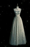 Niulatu A line Straps Sage Green Long Tulle Prom Dress SD1490