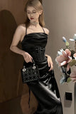 Niulatu Satin Mermaid Maxi Dress Black Prom Dresses Evening Dress SD1493