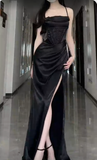 Niulatu Satin Mermaid Maxi Dress Black Prom Dresses Evening Dress SD1493