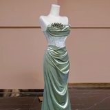 Niulatu Mermaid Sweetheart Green Long Evening Dress Satin Prom Dresses SD1494