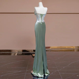 Niulatu Mermaid Sweetheart Green Long Evening Dress Satin Prom Dresses SD1494