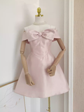 Niulatu A line Straps Pink Travel Vacation Dresses Short Satin Birthday Dress SD149