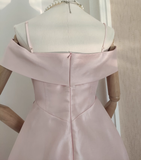 Niulatu A line Straps Pink Travel Vacation Dresses Short Satin Birthday Dress SD149