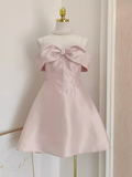Niulatu A line Straps Pink Travel Vacation Dresses Short Satin Birthday Dress SD149