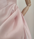 Niulatu A line Straps Pink Travel Vacation Dresses Short Satin Birthday Dress SD149