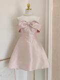 Niulatu A line Straps Pink Travel Vacation Dresses Short Satin Birthday Dress SD149