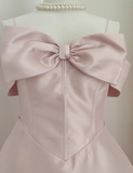Niulatu A line Straps Pink Travel Vacation Dresses Short Satin Birthday Dress SD149