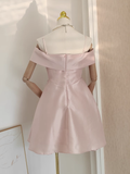 Niulatu A line Straps Pink Travel Vacation Dresses Short Satin Birthday Dress SD149
