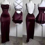 Niulatu Mermaid Spaghetti Straps Burgundy Long Evening Dress Backless Prom Dresses SD1500