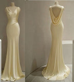 Niulatu Mermaid V Neckline Satin Yellow Long Prom Dresses Formal Evening Dress SD1504