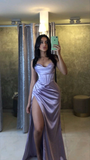 Niulatu Sheath Spaghetti Straps Red Satin Sleeveless Long Backless Prom Dresses SD1447
