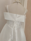 Niulatu A line Straps White Travel Vacation Dresses Short Satin Birthday Dress SD150