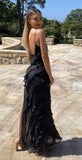 Niulatu Mermaid Straps Chiffon Black Backless Prom Dresses SD1510
