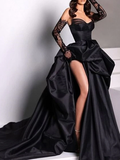 Niulatu Ball Gown Strapless Burgundy Long Slit Party Dress Prom Dresses SD1513