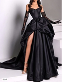 Niulatu Ball Gown Strapless Burgundy Long Slit Party Dress Prom Dresses SD1513