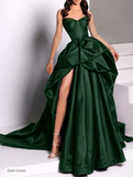 Niulatu Ball Gown Strapless Burgundy Long Slit Party Dress Prom Dresses SD1513