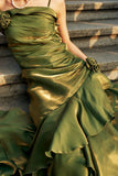 Niulatu Mermaid Spaghetti Straps Satin Green Long Party Dress Prom Dresses SD1517