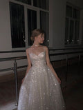 Niulatu A Line Spaghetti Straps Sequin Long Prom Dress Evening Dresses SD1522