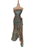 Niulatu Mermaid Spaghetti Straps Satin Long Party Dress Prom Dresses SD1523