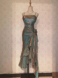 Niulatu Mermaid Spaghetti Straps Satin Long Party Dress Prom Dresses SD1523