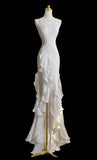 Niulatu Mermaid Scoop Satin Night Party Dress White Long Prom Dresses SD1524