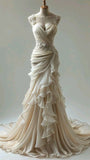 Niulatu Mermaid Sweetheart Chiffon Lace Long Wedding Dress SD1529