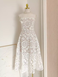 Niulatu A line Spaghetti Straps Lace Vacation Dress White Women Dresses SD152