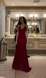 Niulatu Mermaid Spaghetti Straps Red Satin Night Party Dress Long Prom Dresses SD1531