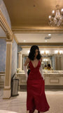 Niulatu Mermaid Spaghetti Straps Red Satin Night Party Dress Long Prom Dresses SD1531