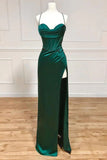 Niulatu Spaghetti Straps Corset Satin Prom Dress with Split SD1533