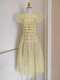 Niulatu A line Scoop Yellow Short Sleeves Lace Vacation Dress Women Dresses SD153