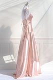 Niulatu Line Pink Long Prom Dresses Formal Graduation Party Dress Evening Dress SD1545