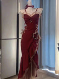 Niulatu Mermaid Spaghetti Straps Burgundy Long Evening Dress Prom Dresses SD1548