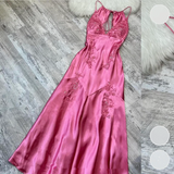 Niulatu Mermaid Spaghetti Straps Pink Satin Backless Long Evening Dress Prom Dresses SD1549