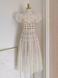 Niulatu A line Scoop Champagne Short Sleeves Lace Vacation Dress Women Dresses SD154