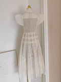 Niulatu A line Scoop Champagne Short Sleeves Lace Vacation Dress Women Dresses SD154