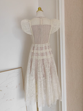 Niulatu A line Scoop Champagne Short Sleeves Lace Vacation Dress Women Dresses SD154