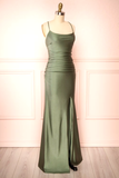 Niulatu Sheath Olive Green Backless Long Prom Dresses Formal Graduation Party Dress Evening Dress SD1552