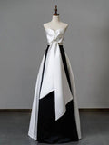 Niulatu A Line Sweetheart Black Satin Long Evening Dress Prom Dresses SD1556