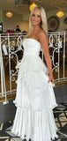 Niulatu Soft Sweetheart Sleeveless A-line White Evening Prom Dresses SD1564