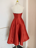 Niulatu A line Strapless Rust Red Vacation Dress Satin Women Dresses SD156