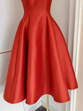 Niulatu A line Strapless Rust Red Vacation Dress Satin Women Dresses SD156