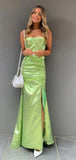 Niulatu Strap Sleeveless Mermaid Satin Evening Green Prom Dresses SD1571