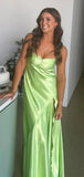 Niulatu Spaghetti Strap Sleeveless A-line Satin Long Evening Prom Dresses SD1574