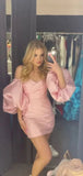 Niulatu Off-shoulder Sheath Satin Homecoming Dresses Prom Dresses SD1575