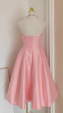 Niulatu A line Strapless Pink Vacation Dress Satin Women Dresses SD157