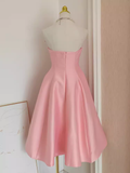 Niulatu A line Strapless Pink Vacation Dress Satin Women Dresses SD157