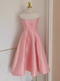 Niulatu A line Strapless Pink Vacation Dress Satin Women Dresses SD157