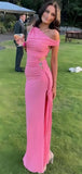 Niulatu One-shoulder Sleeveless Mermaid Satin Evening Prom Dresses SD1581